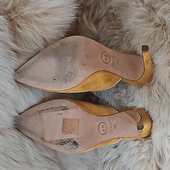 Veronica Beard Heeled Mules in Saffron/GoldenTrimmed with Metallic Silver Sz.35 - Picture 6 of 11